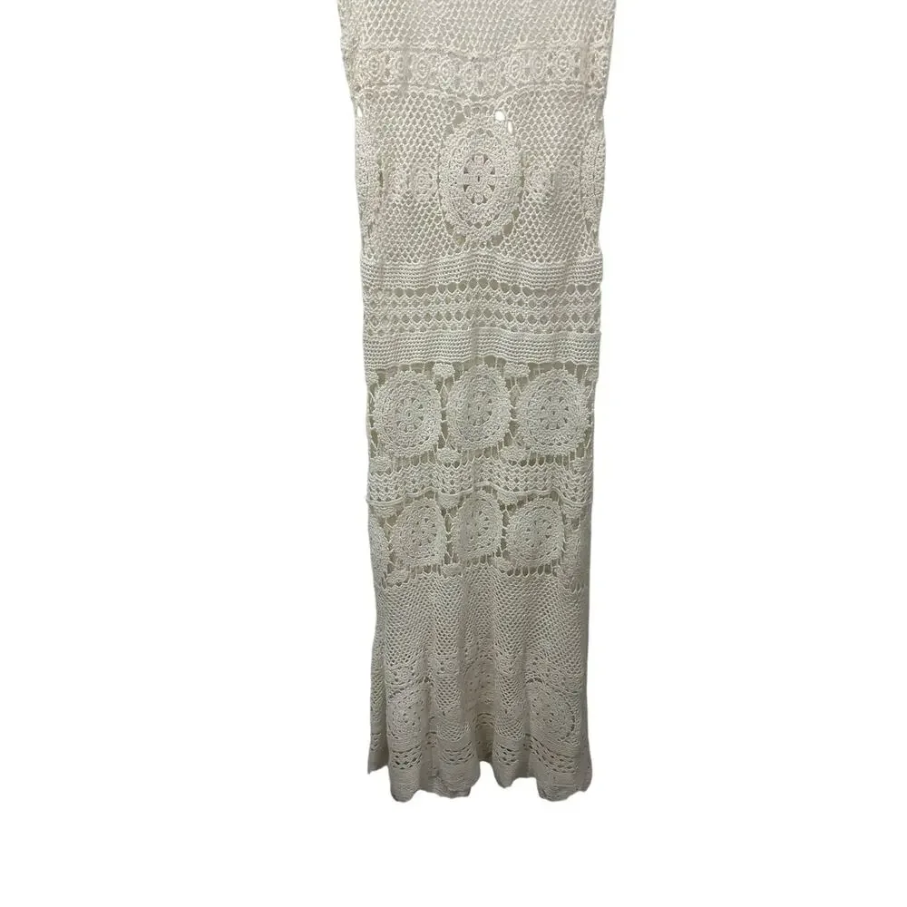 Miss June Cotton Crochet Keyhole Back Angel Long Maxi Dress White Women's Size 1 - Picture 5 of 10